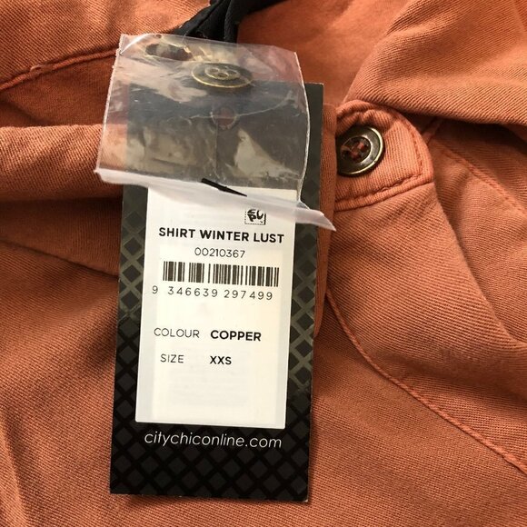 CITY CHIC Top Women's Size XXS Oversized Winter Lust Shirt Brown/Copper NWT - Picture 8 of 12